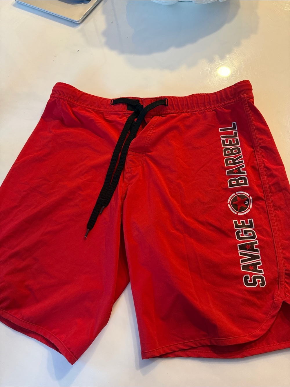 Savage Barbell Bright Red Athletic Shorts with Black Drawstring size 34 waist